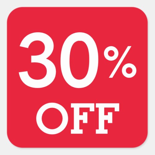 30 Thirty percent OFF discount sale white red  Square Sticker