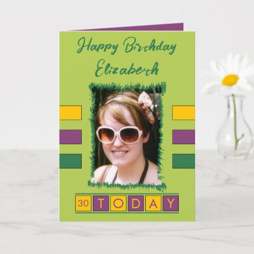 30 today add photo age name green birthday card