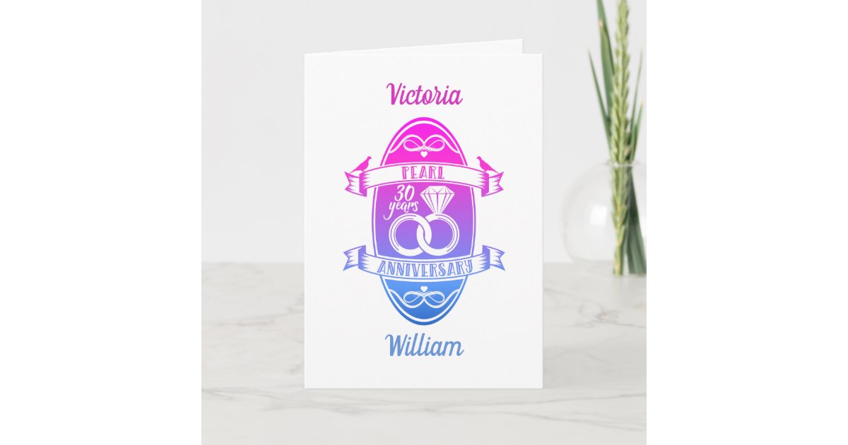 30 traditional pearl 30th wedding anniversary card | Zazzle