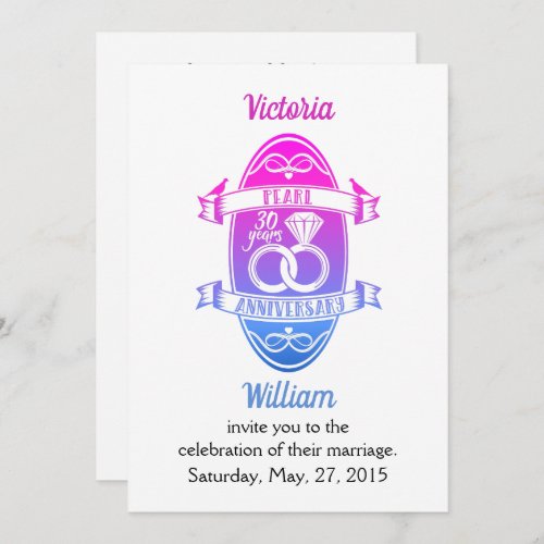 30 traditional pearl 30th  wedding anniversary invitation