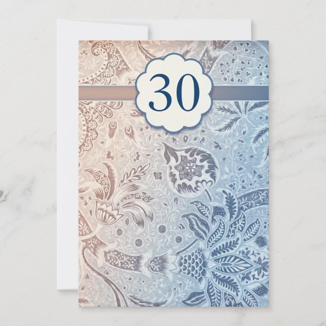 30 wedding anniversary blue elegant invitations (Front)