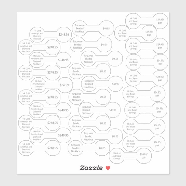 30 White Jewelry Price Tag Barbell Sticker Set (Sheet)