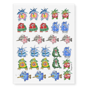 30 Wild Cartoon Kiwi Birds Temporary Tattoos