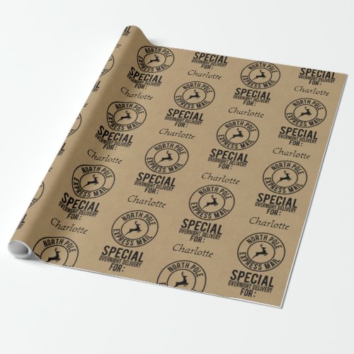 30x15 Kraft Black Name North Pole From Santa Wrapping Paper
