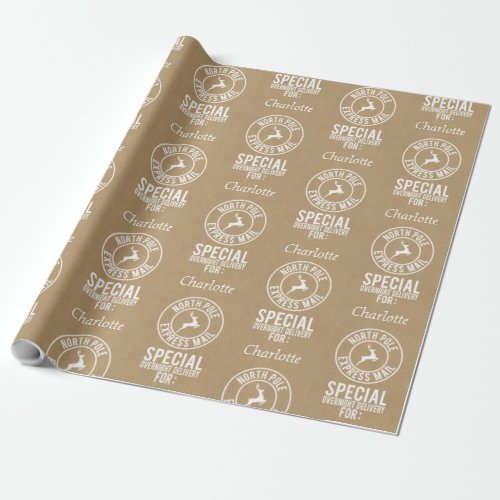 30x15 Kraft White Name North Pole From Santa Wrapping Paper
