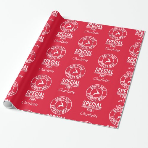 30x6 Red White Name From Santa Wrapping Paper