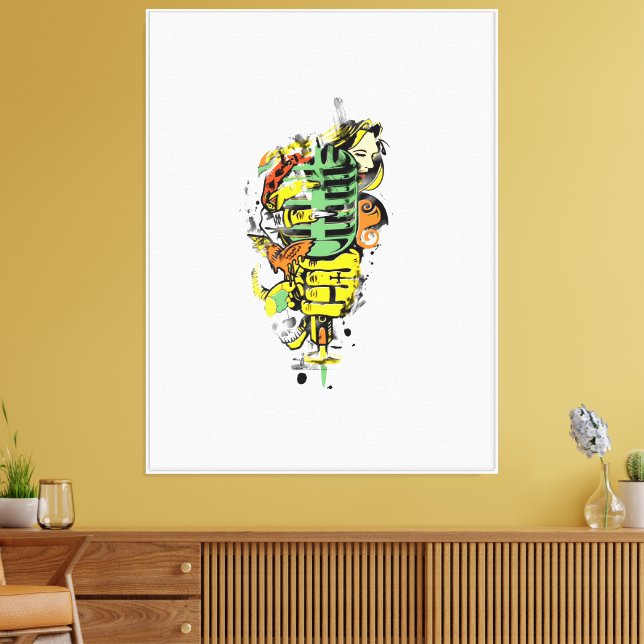 30" x 40" Microphone Vector Canvas Wall Art (Insitu(LivingRoom))