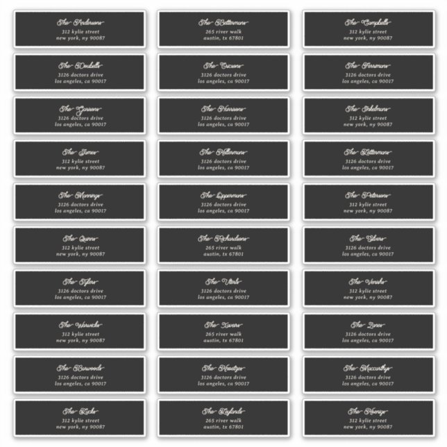 30 x Individual Black Cream Guest Envelope Address Sticker (Front)
