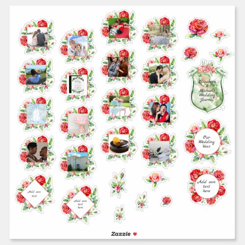 30 x WEDDING Journal Planner Red Roses Photo Text Sticker