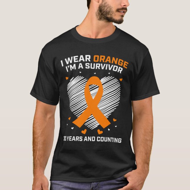 30 Year Leukemia Survivor Gifts Orange Cancer Free T-Shirt (Front)