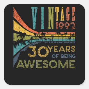 30 Year Old Birthday Vintage 1992 30th Birthday Square Sticker