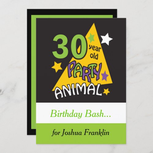 30 Year Old Party Animal  30th Birthday Invitation