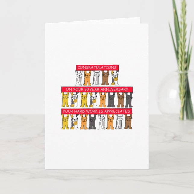 30 Year Work Anniversary Congratulations Cute Cats Card (Front)