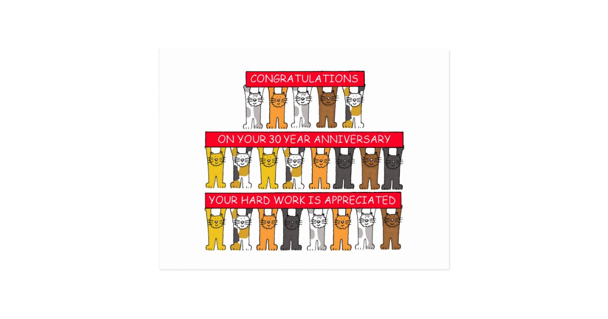 30 year work anniversary congratulations cute cats postcard zazzle com