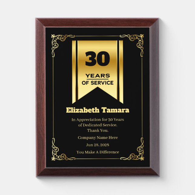 30 Year Work Anniversary | Employee Appreciation Award Plaque (Vertical)