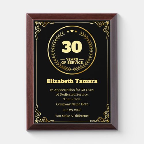 30 Year Work Anniversary  Employee Appreciation Award Plaque