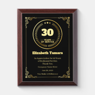 30 Year Work Anniversary Employee Appreciation Award Plaque