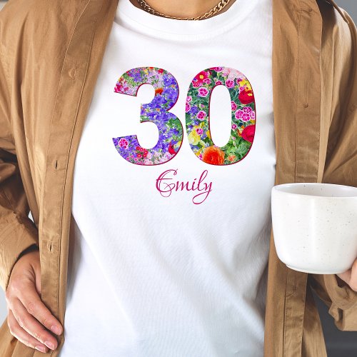 30 years birthday party floral design t_shirt