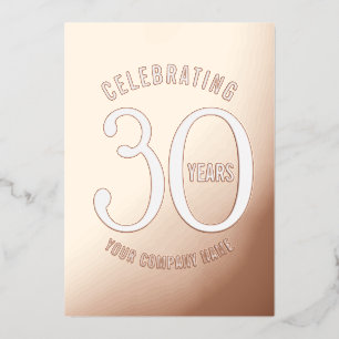 30 years corporate anniversary rose gold white foil invitation