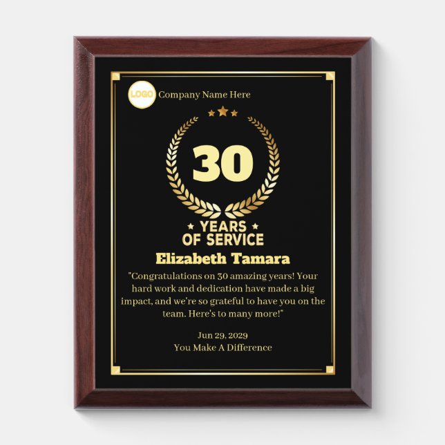 30 Years Employee Anniversary Appreciation Message Award Plaque (Vertical)
