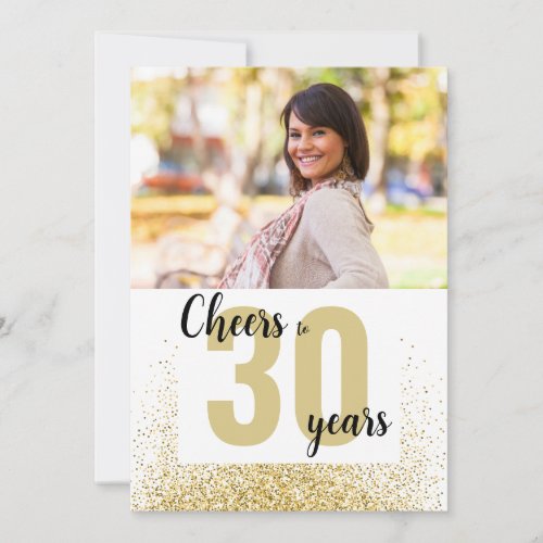 30 Years Gold Glitter Photo Birthday Invitation