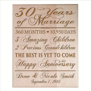 30 Years Married Black Veneer Wood Wall Plaque