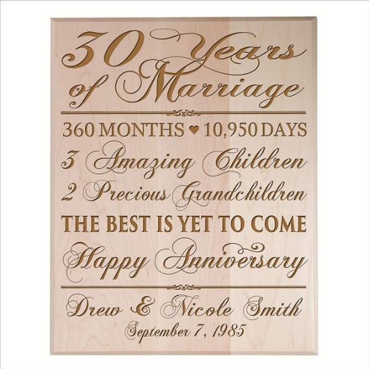 30 Years Married Black Veneer Wood Wall Plaque (Front)