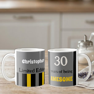 30 years of being awesome name grey yellow coffee mug