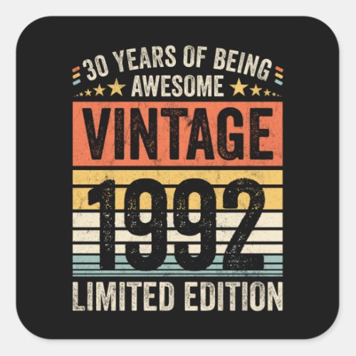 30 Years Of Being Awesome Vintage 1992 Square Sticker