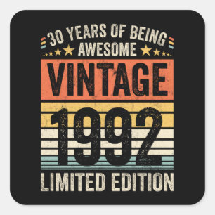 30 Years Of Being Awesome Vintage 1992 Square Sticker