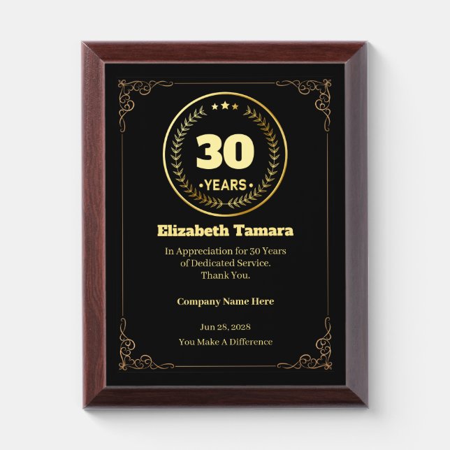 30 Years of Service – Custom Appreciation Gift Award Plaque (Vertical)