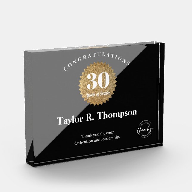 30 years of service Gold Seal custom logo Employee Acrylic Award (Left)