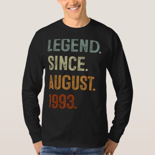 30 Years Old Gift Legend Since August 1993 30th Bi T_Shirt