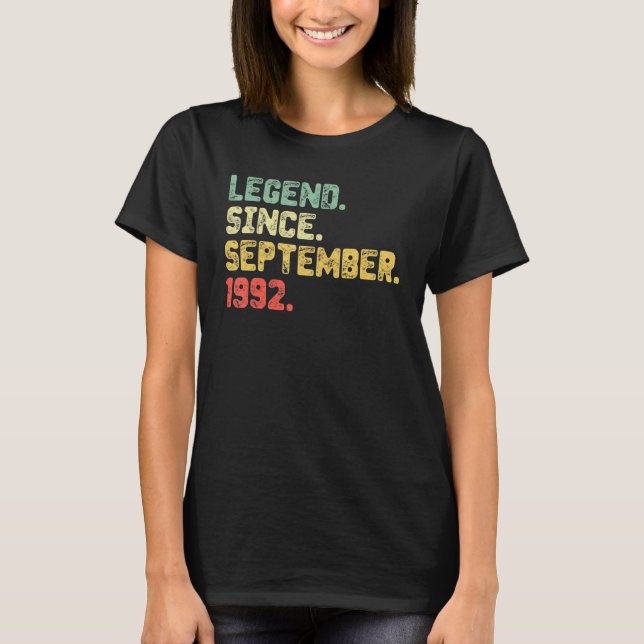 30 Years Old Gift Legend Since September 1992 30th T-Shirt (Front)