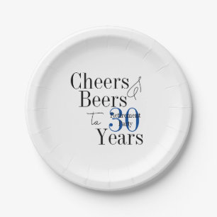 30 Years Retirement Cheers and Beers Blue Party Paper Plates