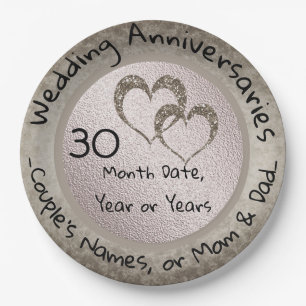 30 Years Wedding Gifts Congratulations Retro Glitt Paper Plates