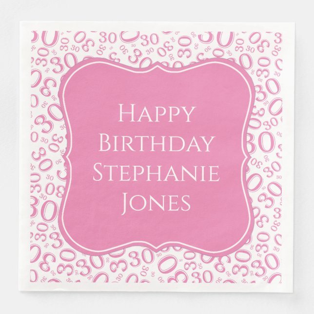 30h Birthday Pink/White Bracket Number Pattern Paper Dinner Napkins (Front)