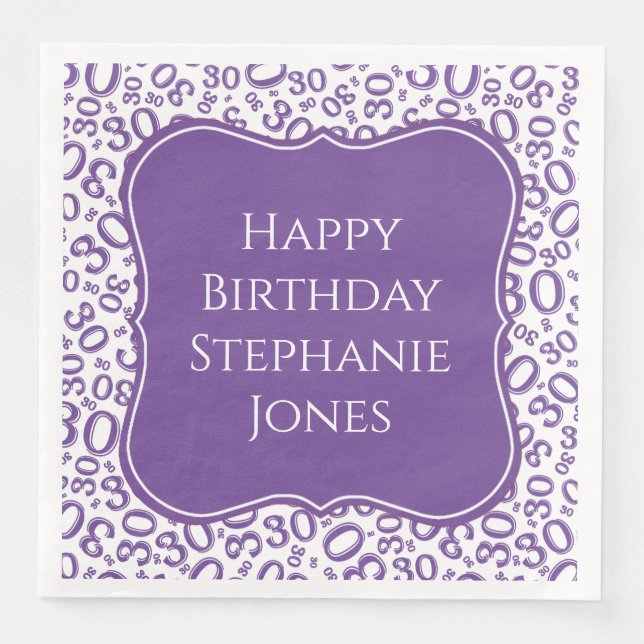 30h Birthday Purple/White Bracket Number Pattern Paper Dinner Napkins (Front)