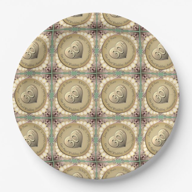30th/12th Pearl Anniversary Sherpa Blanket Paper Plates (Front)