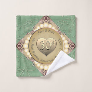 30th/12th Pearl & Green Wedding Anniversary Bath Towel Set