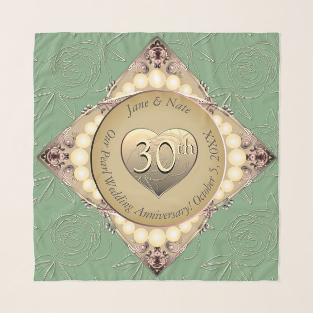30th/12th Pearl & Green Wedding Anniversary  Scarf (Front)