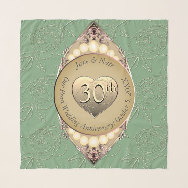 30th/12th Pearl & Green Wedding Anniversary  Scarf (Front)