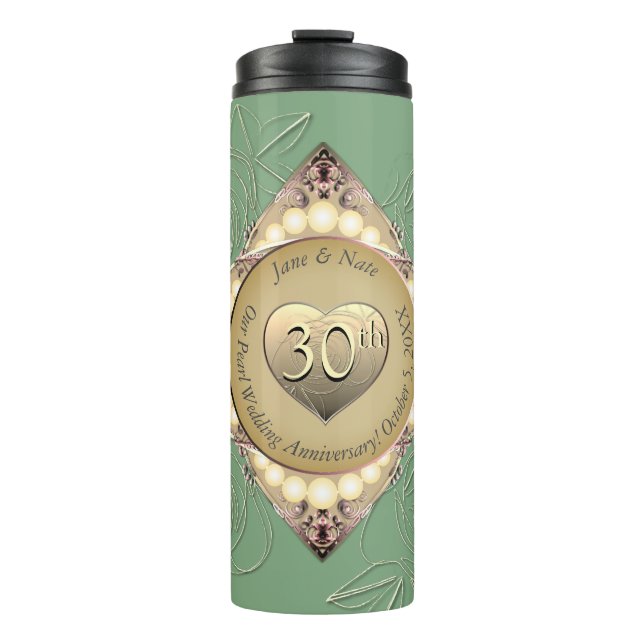 30th/12th Pearl & Green Wedding Anniversary  Thermal Tumbler (Front)