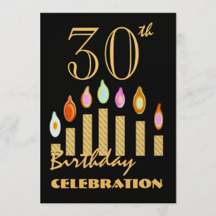 30th - 39th Birthday Party Invitation Gold Candles