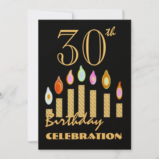 30th - 39th Birthday Party Invitation Gold Candles (Front)