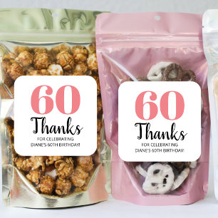 30th 40th 50th 60th 70th 80th Birthday Party Favor Square Sticker