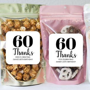 30th 40th 50th 60th 70th 80th Birthday Party Favor Square Sticker