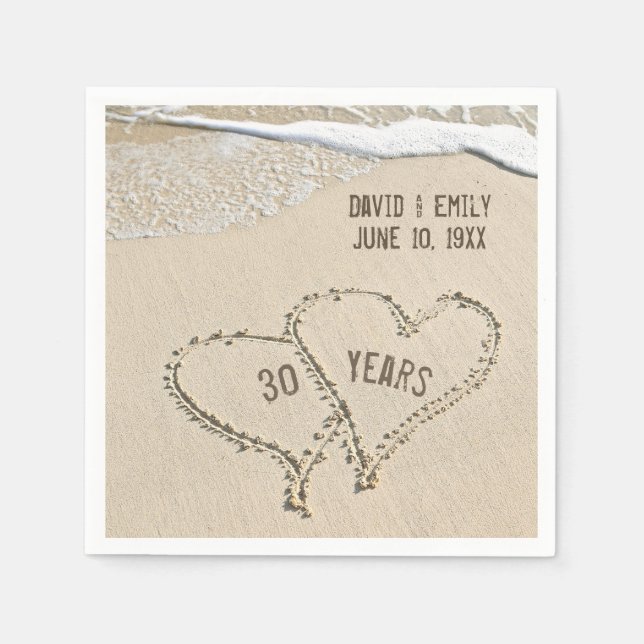 30th Anniversary Beach Hearts Napkins (Front)