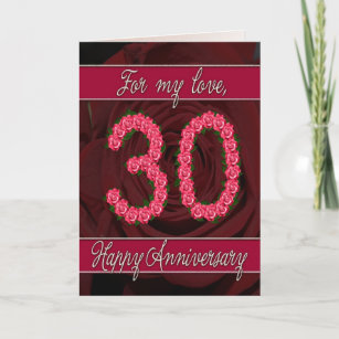 30th anniversary card with roses and leaves