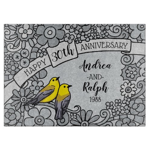 30th Anniversary Floral Birds Personalized Cutting Board